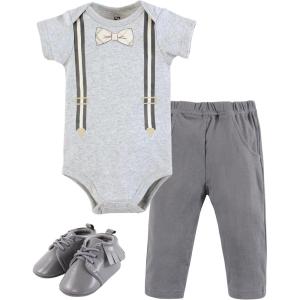 imageHudson Baby Unisex Baby Cotton Bodysuit Pant and Shoe SetPlaid Bow Tie