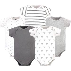 imageHudson Baby Unisex Baby Cotton Bodysuits 5packPrints Modern Elephant