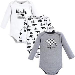 imageHudson Baby Unisex Baby Cotton BodysuitsBaby Bear Gray Black