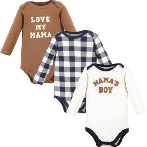 imageHudson Baby Unisex Baby Cotton BodysuitsBrown Navy Mamas Boy