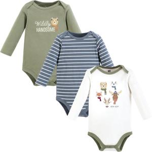 imageHudson Baby Unisex Baby Cotton BodysuitsCozy Woodland Friends Green
