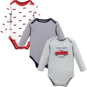 imageHudson Baby Unisex Baby Cotton BodysuitsGray Fire Truck