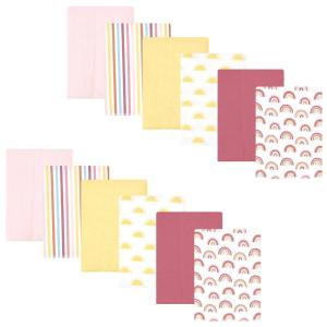 imageHudson Baby Unisex Baby Cotton Flannel Burp Cloths 12Pack Bundle Safari Friends One SizeSunshine and Rainbows