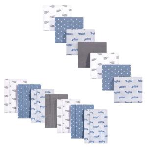 imageHudson Baby Unisex Baby Cotton Flannel Burp Cloths and Receiving Blankets 14Piece Narwhal One SizeAirplanes Helicopters