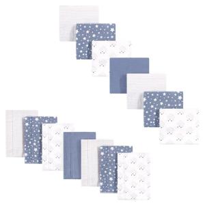 imageHudson Baby Unisex Baby Cotton Flannel Burp Cloths and Receiving Blankets 14Piece Narwhal One SizeCloud Mobile Blue
