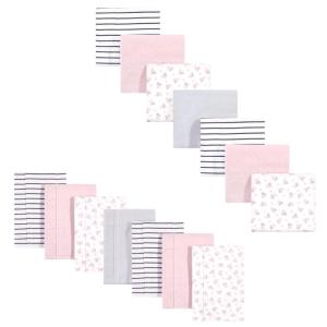 imageHudson Baby Unisex Baby Cotton Flannel Burp Cloths and Receiving Blankets 14Piece Narwhal One SizeGray Pink Floral