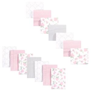 imageHudson Baby Unisex Baby Cotton Flannel Burp Cloths and Receiving Blankets 14Piece Narwhal One SizePink Rose