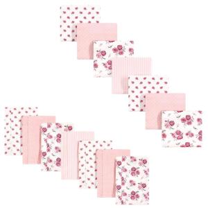 imageHudson Baby Unisex Baby Cotton Flannel Burp Cloths and Receiving Blankets 14Piece Narwhal One SizeRose