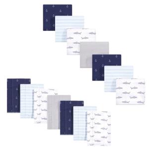imageHudson Baby Unisex Baby Cotton Flannel Burp Cloths and Receiving Blankets 14Piece Narwhal One SizeShark