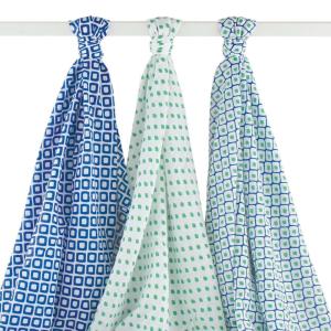 imageHudson Baby Unisex Baby Cotton Muslin Swaddle Blankets Woodland 3PackBlue Dots