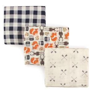imageHudson Baby Unisex Baby Cotton Muslin Swaddle Blankets Woodland 3PackForest
