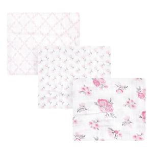 imageHudson Baby Unisex Baby Cotton Muslin Swaddle Blankets Woodland 3PackPastel Pink Floral