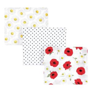 imageHudson Baby Unisex Baby Cotton Muslin Swaddle Blankets Woodland 3PackRed Poppy Daisy