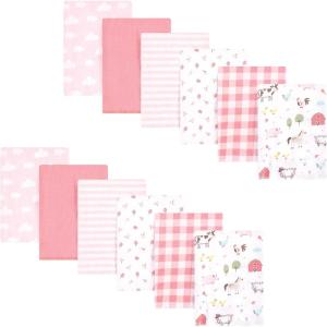 imageHudson Baby Unisex Baby Flannel Burp Cloth 12pk Fun Desert One SizeGirl Farm Animals