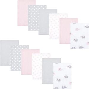 imageHudson Baby Unisex Baby Flannel Burp Cloth 12pk Fun Desert One SizePink Gray Elephant