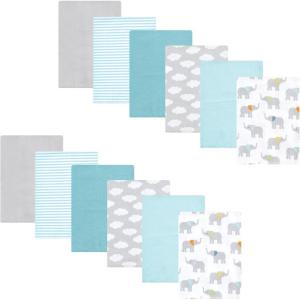 imageHudson Baby Unisex Baby Flannel Burp Cloth 12pk Fun Desert One SizeTeal Elephant