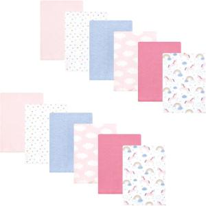 imageHudson Baby Unisex Baby Flannel Burp Cloth 12pk Fun Desert One SizeUnicorns Rainbows