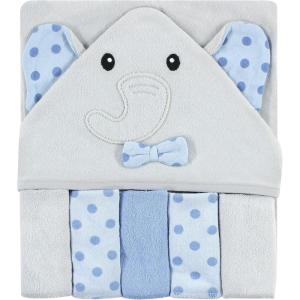imageHudson Baby Unisex Baby Hooded Towel and Five Washcloths Modern Giraffe One SizeBlue Dots Gray Elephant