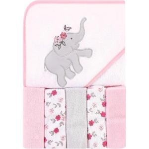 imageHudson Baby Unisex Baby Hooded Towel and Five Washcloths Modern Giraffe One SizeFloral Elephant