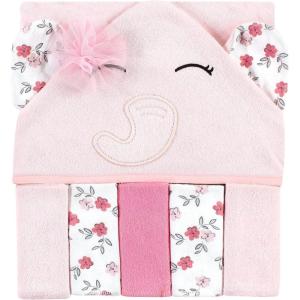 imageHudson Baby Unisex Baby Hooded Towel and Five Washcloths Modern Giraffe One SizeFloral Pretty Elephant