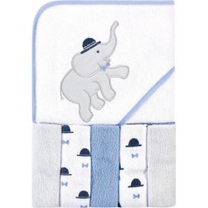 imageHudson Baby Unisex Baby Hooded Towel and Five Washcloths Modern Giraffe One SizeHandsome Elephant