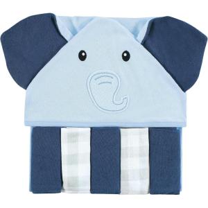 imageHudson Baby Unisex Baby Hooded Towel and Five Washcloths Modern Giraffe One SizeNavy Blue Elephant