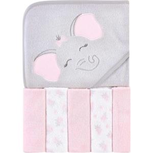 imageHudson Baby Unisex Baby Hooded Towel and Five Washcloths Modern Giraffe One SizePink Elephant