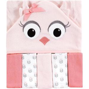 imageHudson Baby Unisex Baby Hooded Towel and Five Washcloths Modern Giraffe One SizePink Owl