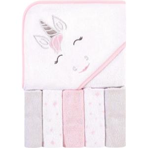 imageHudson Baby Unisex Baby Hooded Towel and Five Washcloths Modern Giraffe One SizePink Unicorn