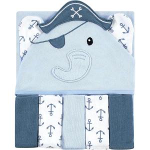 imageHudson Baby Unisex Baby Hooded Towel and Five Washcloths Modern Giraffe One SizePirate Elephant