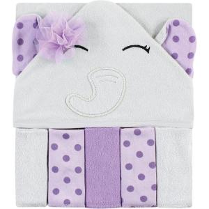 imageHudson Baby Unisex Baby Hooded Towel and Five Washcloths Modern Giraffe One SizePurple Dots Pretty Elephant