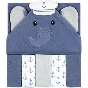 imageHudson Baby Unisex Baby Hooded Towel and Five Washcloths Modern Giraffe One SizeSailor Elephant