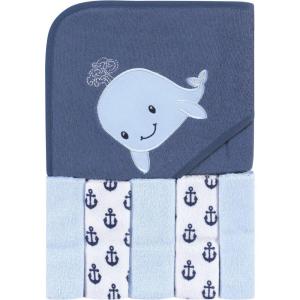 imageHudson Baby Unisex Baby Hooded Towel and Five Washcloths Modern Giraffe One SizeSailor Whale