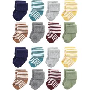 imageHudson Baby Unisex Cotton Rich Baby Terry Socks 16PackDark Earth Tone Stripes