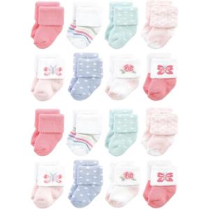 imageHudson Baby Unisex Cotton Rich Baby Terry Socks 16PackPastel Butterfly