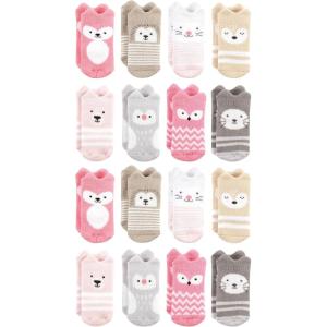 imageHudson Baby Unisex Cotton Rich Baby Terry Socks 16PackPink Girl Woodland