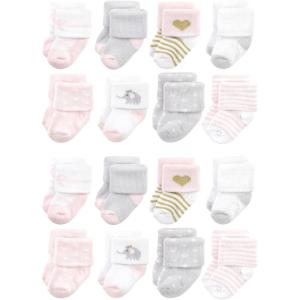 imageHudson Baby Unisex Cotton Rich Baby Terry Socks 16PackPink Gray Elephant
