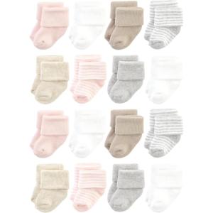imageHudson Baby Unisex Cotton Rich Baby Terry Socks 16PackPink Gray Stripe