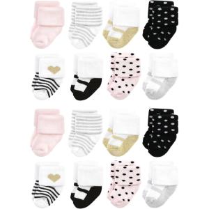 imageHudson Baby Unisex Cotton Rich Baby Terry Socks 16PackSilver Gold Pink