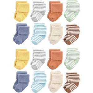 imageHudson Baby Unisex Cotton Rich Baby Terry Socks 16PackSoft Earth Tone Stripes