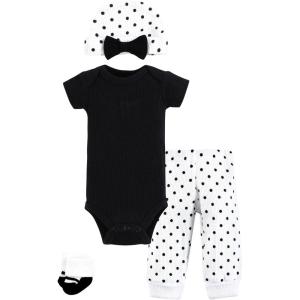 imageHudson Baby Unisex Thermal Preemie Layette Set 4pc Short Sleeve OutfitBlack White Dots