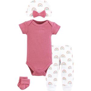 imageHudson Baby Unisex Thermal Preemie Layette Set 4pc Short Sleeve OutfitCreative Rainbows