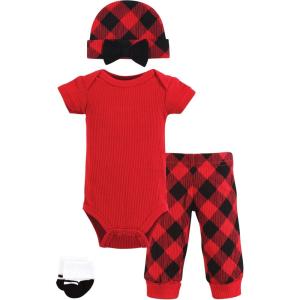 imageHudson Baby Unisex Thermal Preemie Layette Set 4pc Short Sleeve OutfitGirl Buffalo Plaid