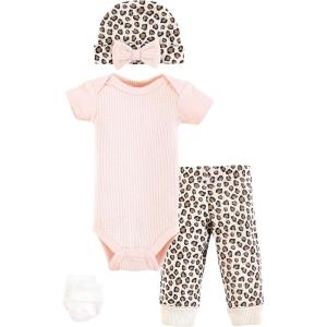 imageHudson Baby Unisex Thermal Preemie Layette Set 4pc Short Sleeve OutfitLeopard