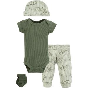 imageHudson Baby Unisex Thermal Preemie Layette Set 4pc Short Sleeve OutfitSage Dinosaur