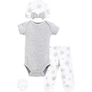 imageHudson Baby Unisex Thermal Preemie Layette Set 4pc Short Sleeve OutfitSnowflake