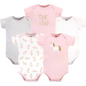 imageHudson Baby Unisex Baby Cotton BodysuitsGold Pink Unicorn