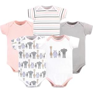 imageHudson Baby Unisex Baby Cotton BodysuitsPink Safari