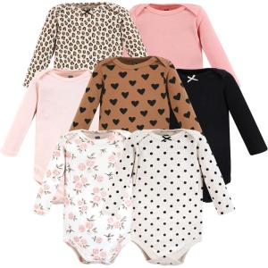 imageHudson Baby Baby Girls Cotton LongSleeve Bodysuits 7PackCinnamon Pink Prints