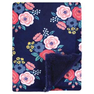 imageHudson Baby Infant Girl Plush Blanket with Furry Binding and Back Fairytale Princess One SizeNavy Bold Floral
